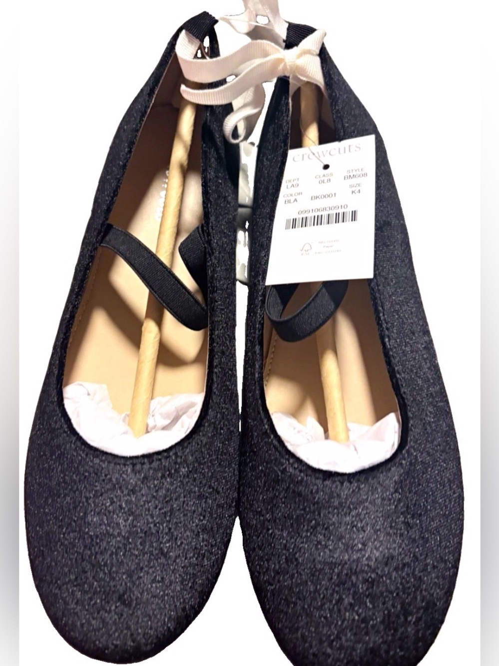 J.Crew Crewcuts Black Velvet Ballet Flats Kids 4, Girls K4 NWT